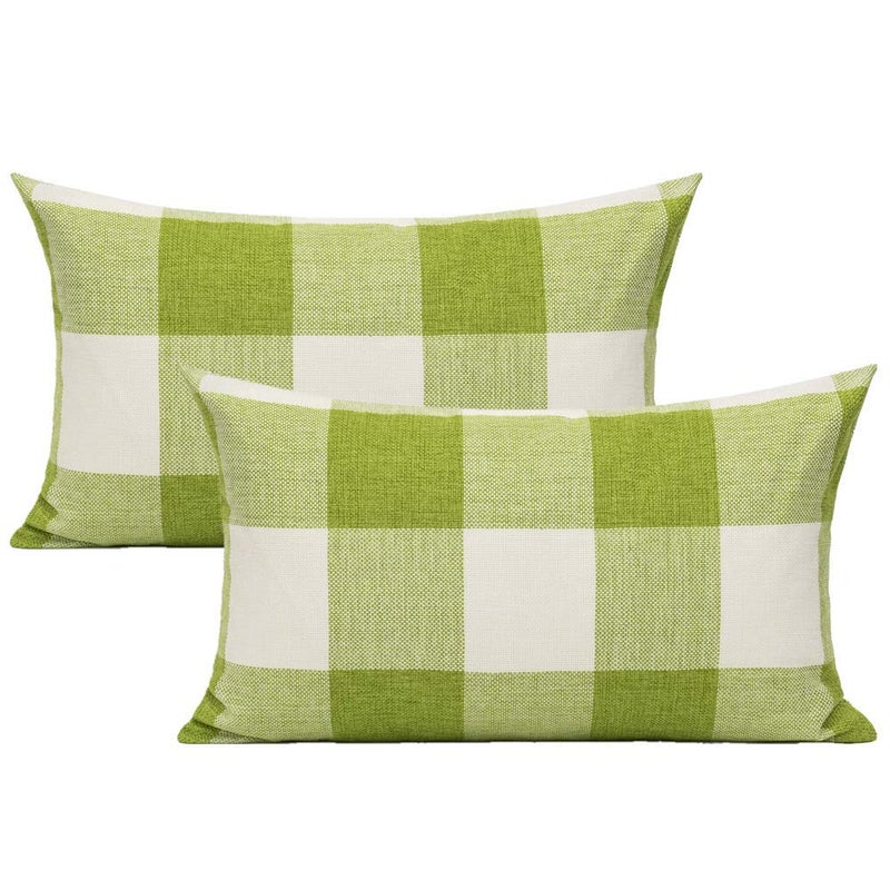 VAKADO 12x20 Inch Outdoor Green White Buffalo Plaids Decorative Lumbar Throw Pillow Cases Farmhouse Retro Checked Rectangle Cushion Covers Home Decor for Couch Sofa Set of 2 - Image 1